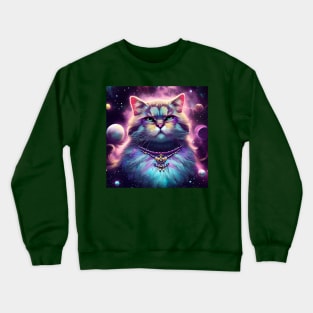 a majestic cat in outer space, surrounded by celestial bodies like stars, planets, and galaxies Crewneck Sweatshirt